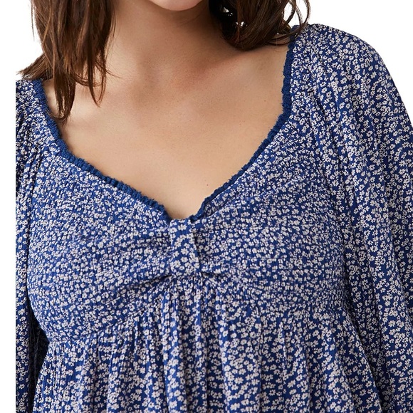 Free People Britnee Babydoll Smocked Floral Top XS - Picture 2 of 10